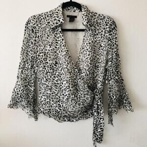 Mossimo Supply Co Leopard Print Wrap Blouse Bell Sleeve Small - Used